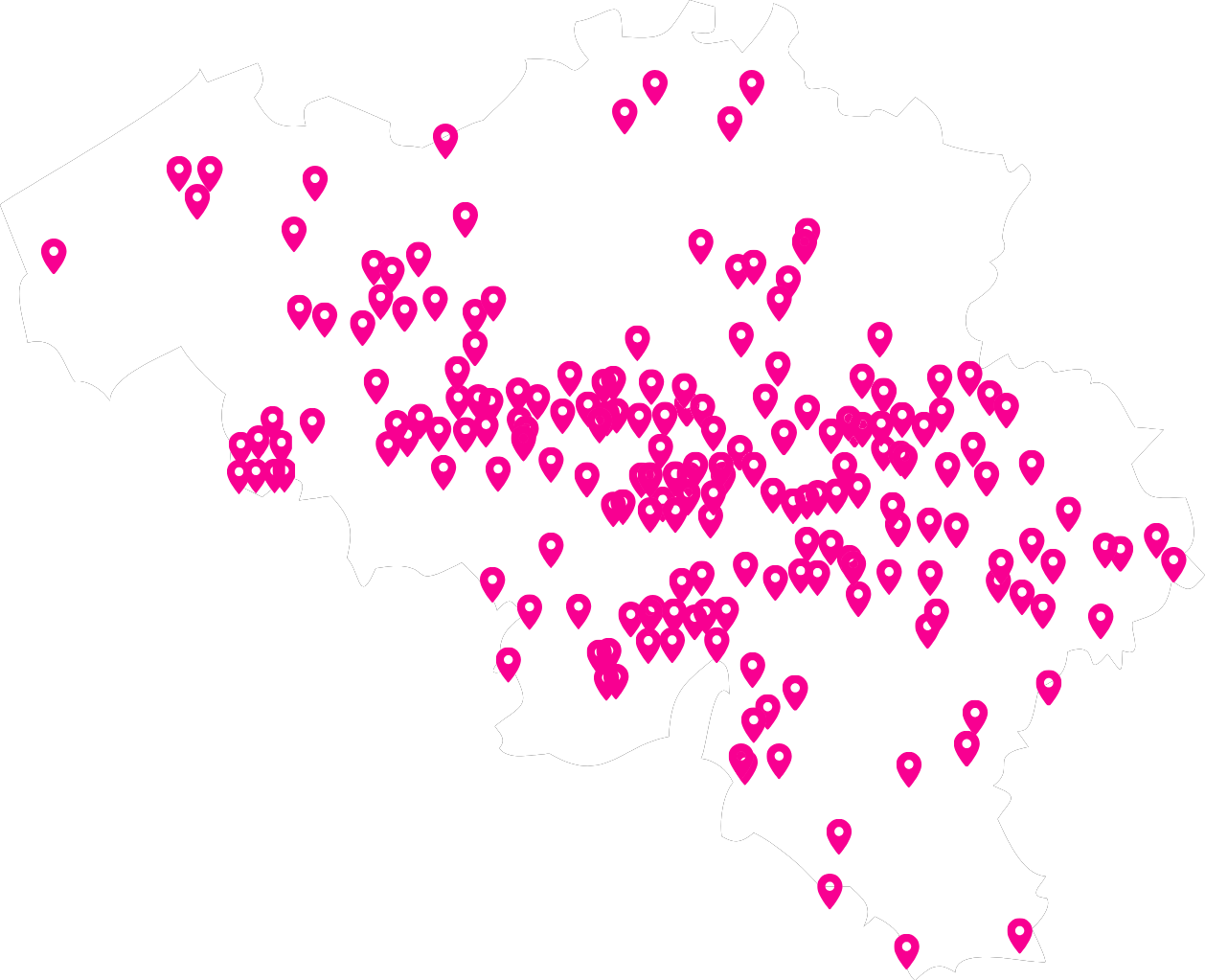 Carte de la Belgique montrant la répartition des fermes partenaires de TomorrowFood
